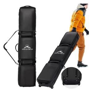 Double Rolling Ski Bag Padded Waterproof Snowboard Bag w/ Wheels for Air Travel